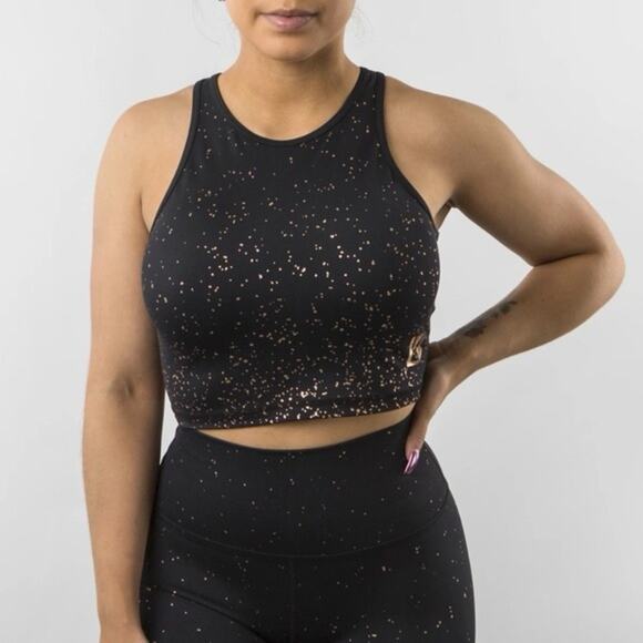Buff Bunny | Womens Aurora Crop Top Athletic Rose Black Small High Neck Metallic - Picture 1 of 7
